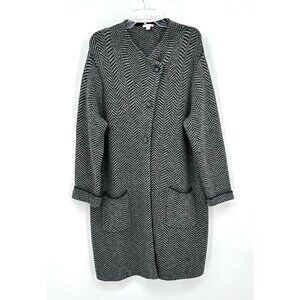 J JILL cardigan sweater coatigan wool blend heavy knit pockets black gray PXL